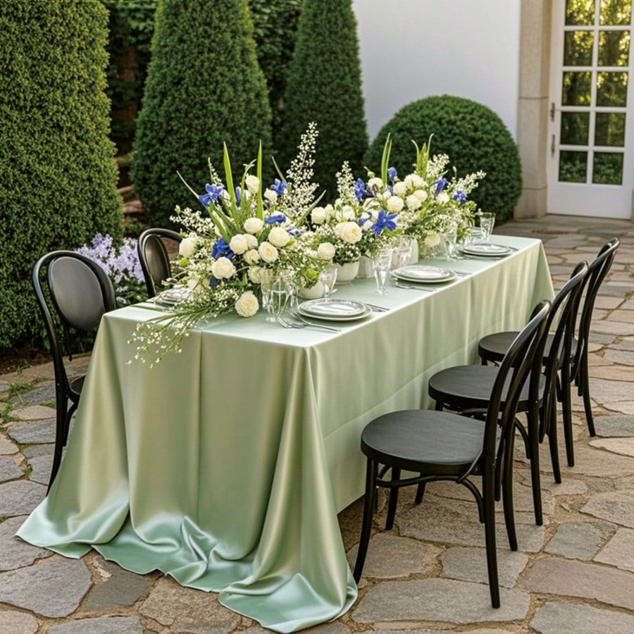 1pc Satin Tablecloth, Smooth And Lustrous Polyester Fabric, Suitable For Various Tables, Easy To Clean And Reusable, Ideal For Wedding Decoration, Outdoor Parties, Restaurants, And Family Gatherings (Sage Green)